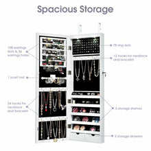 Load image into Gallery viewer, Lockable Wall Mount Mirrored Jewelry Cabinet with LED Lights-White