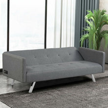 Load image into Gallery viewer, Convertible Futon Sofa Bed Folding Recliner with USB Ports and Power Strip-Gray