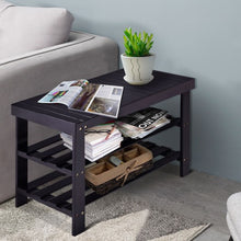Load image into Gallery viewer, 3 Tier Bamboo Bench Storage Shoe Shelf-Black