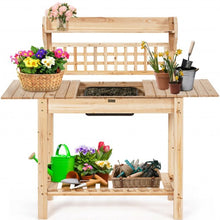 Load image into Gallery viewer, Garden Potting Bench Workstation Table with Sliding Tabletop Sink Shelves