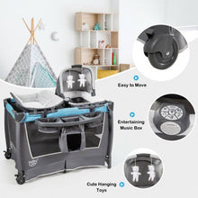 Load image into Gallery viewer, 4-in-1 Convertible Portable Baby Play yard with Toys and Music Player-Blue