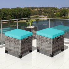 Load image into Gallery viewer, 2PCS Patio Rattan Wicker Ottoman Seat with Removable Cushions Without Blower-Turquoise