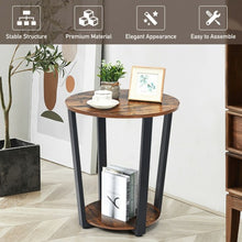 Load image into Gallery viewer, 2-tier Round End Table with Storage Shelf & Metal Frame-Brown