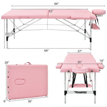 Load image into Gallery viewer, 84'' L Portable Adjustable Massage Bed with Carry Case for Facial Salon Spa -Pink