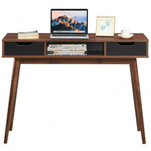 Load image into Gallery viewer, Stylish Computer Desk Workstation with 2 Drawers and Solid Wood Legs-Walnut