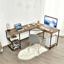 Load image into Gallery viewer, Reversible L-Shaped Computer Study Table with Shelves-Rustic Brown