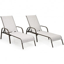 Load image into Gallery viewer, 2 Pcs Outdoor Patio Lounge Chair Chaise Fabric with Adjustable Reclining Armrest-Gray