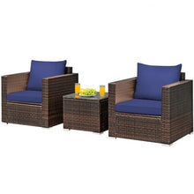 Load image into Gallery viewer, 3 Pcs Patio Conversation Rattan Furniture Set with Cushion-Blue