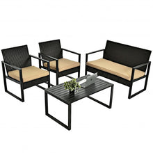 Load image into Gallery viewer, 4 Pcs Patio Rattan Furniture Set Cushioned Sofa Coffee Table Garden Deck