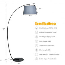 Load image into Gallery viewer, Arc Sturdy Base Modern Floor Lamp with Hanging Lampshade-Black