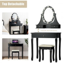 Load image into Gallery viewer, 3 Drawers Lighted Mirror Vanity Dressing Table Stool Set-Black
