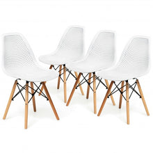 Load image into Gallery viewer, 4 Pcs Modern Plastic Hollow Chair Set with Wood Leg-White