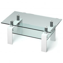 Load image into Gallery viewer, Rectangle Glass Coffee Table with Metal Legs for Living Room-White