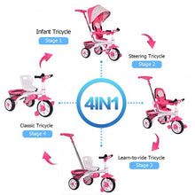 Load image into Gallery viewer, 4-in-1 Detachable Baby Stroller Tricycle with Round Canopy -Pink