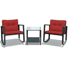 Load image into Gallery viewer, 3 Pcs Patio Rattan Set Rocking Chair Cushioned Sofa Garden Furniture-Red