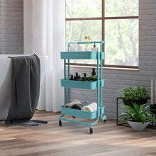 Load image into Gallery viewer, 3-Tier Utility Cart Storage Rolling Cart with Casters-Blue