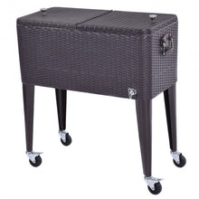 Load image into Gallery viewer, 80QT Outdoor Party Portable Rattan Rolling Cooler Cart