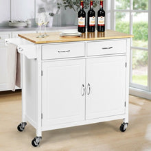 Load image into Gallery viewer, Modern Rolling Kitchen Cart Island with Wooden Top-White