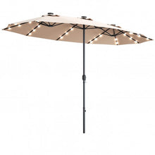Load image into Gallery viewer, 15 Ft Patio LED Crank Solar Powered 36 Lights Umbrella-Beige