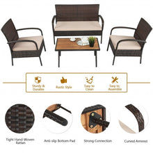 Load image into Gallery viewer, 4Pcs Patio Rattan Outdoor Conversation Set with Cushions
