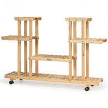Load image into Gallery viewer, 4-Tier Wood Casters Rolling Shelf Plant Stand-Natural