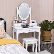 Load image into Gallery viewer, Oval Mirror Vanity Set  with 10 LED Dimmable Bulbs and 3 Drawers-White