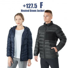 Load image into Gallery viewer, Electric USB Men’s Down Heated Jacket Thermal Stand Collar Coat-Black-XXXL