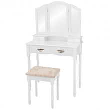 Load image into Gallery viewer, Simple Vanity Set with Tri-Folding Mirror Drawers and Storage Shelf-White