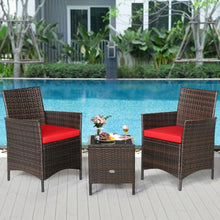 Load image into Gallery viewer, 3Pcs Patio Rattan Furniture Set Cushioned Sofa and Glass Tabletop Deck-Red