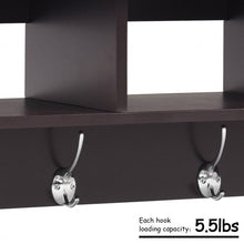Load image into Gallery viewer, Wall Mount Cubby Organizer Hooks Entryway Storage Shelf-Brown