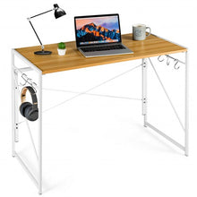 Load image into Gallery viewer, Folding Computer Desk Writing Study Desk Home Office with 6 Hooks-Natural