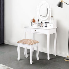 Load image into Gallery viewer, White Vanity Makeup Dressing Table with Rotating Mirror + 3 Drawers