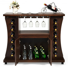 Load image into Gallery viewer, Rolling Buffet Sideboard Wooden Bar Storage Cabinet-Walnut