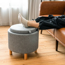 Load image into Gallery viewer, Round Storage Ottoman with Tray Top Accent Padded Footrest-Gray