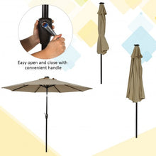 Load image into Gallery viewer, 9 Ft and 32 LED Lighted Solar Patio Market Umbrella Shelter with Tilt and Crank-Tan