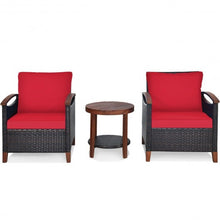Load image into Gallery viewer, 3 Pcs Solid Wood Frame Patio Rattan Furniture Set-Red