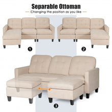 Load image into Gallery viewer, L-shaped Linen Reversible Sectional Sofa Couch with Ottoman-Beige