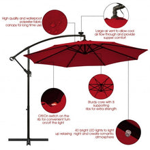 Load image into Gallery viewer, 10 Ft Solar LED Offset Umbrella with 40 Lights and Cross Base for Patio-Wine