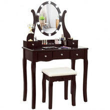 Load image into Gallery viewer, Touch Switch Makeup Dressing Vanity Table Set with 10 Light Bulbs-Coffee