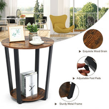Load image into Gallery viewer, 2-tier Round End Table with Storage Shelf & Metal Frame-Brown