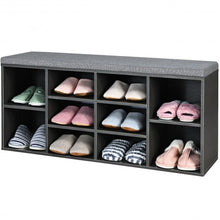 Load image into Gallery viewer, 10-Cube Organizer Entryway Padded Shoe Storage Bench-Gray