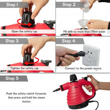 Load image into Gallery viewer, 1050W Portable Multipurpose Pressurized Handheld Steam Cleaner-Red