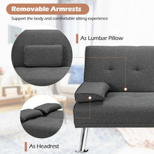 Load image into Gallery viewer, Convertible Folding Futon Sofa Bed Fabric with 2 Cup Holders-Dark Gray