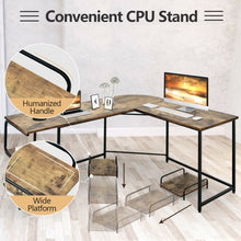 Load image into Gallery viewer, Reversible L-Shaped Computer Study Table with Shelves-Rustic Brown