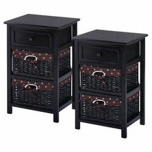 Load image into Gallery viewer, 3 Tier Set of 2 Wood Nightstand with 1 & 2 Drawer -Black