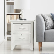 Load image into Gallery viewer, Solid Wood Elegant Storage Nightstand w/ 2 Locking Drawers-White