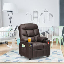 Load image into Gallery viewer, PU Leather Kids Recliner Chair with Cup Holders and Side Pockets-Brown