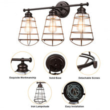 Load image into Gallery viewer, 3-Light Vanity Lamp Bathroom Fixture with Metal Wire Cage