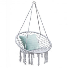 Load image into Gallery viewer, Hanging Macrame Hammock Chair with Handwoven Cotton Backrest-White