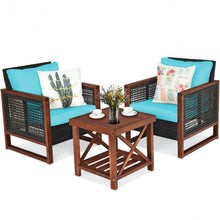 Load image into Gallery viewer, 3 pcs Patio Wicker Furniture Sofa Set with Wooden Frame and Cushion-Turquoise